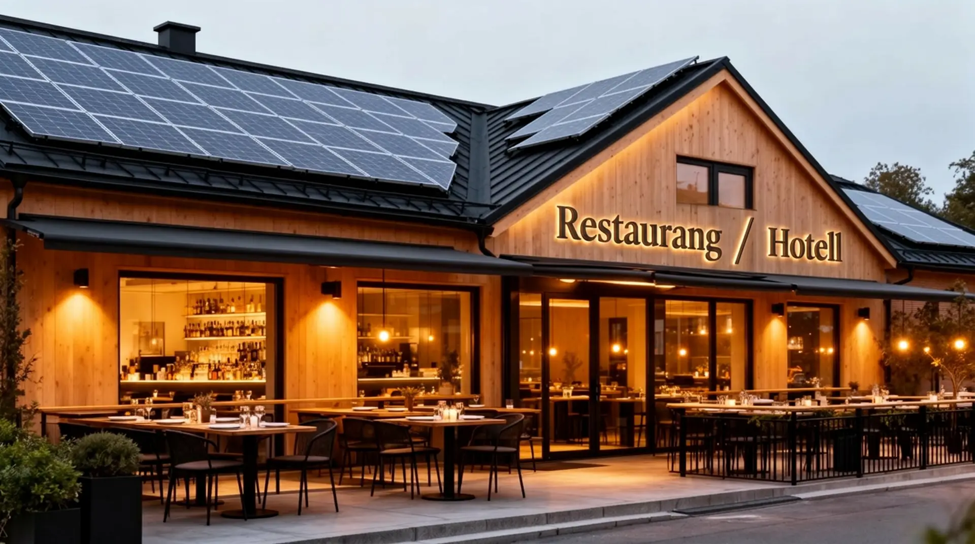 Restaurang och hotell med solpaneler
